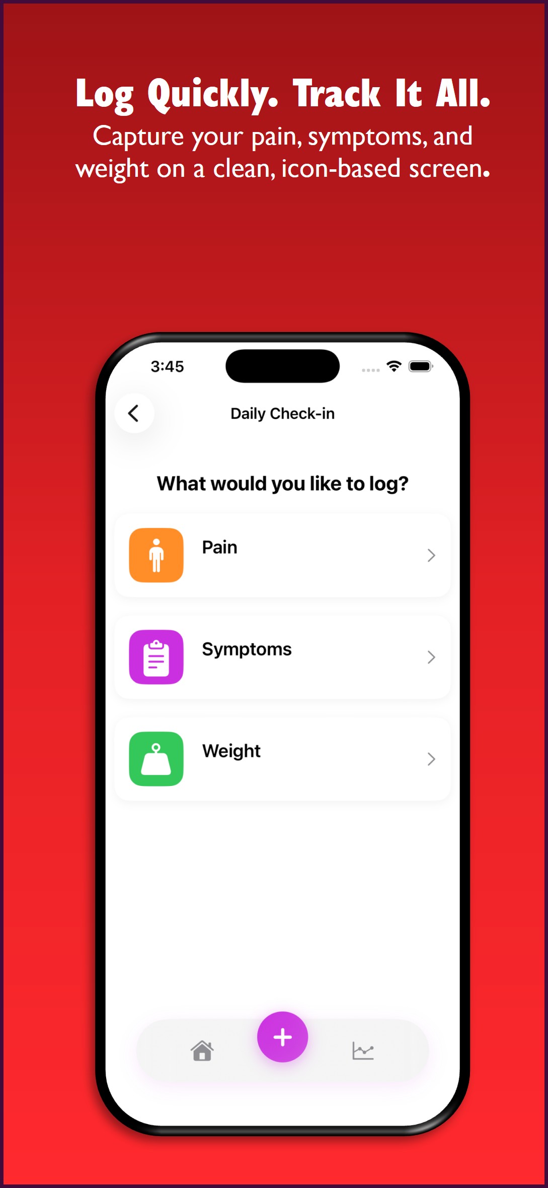 Log symptoms screen