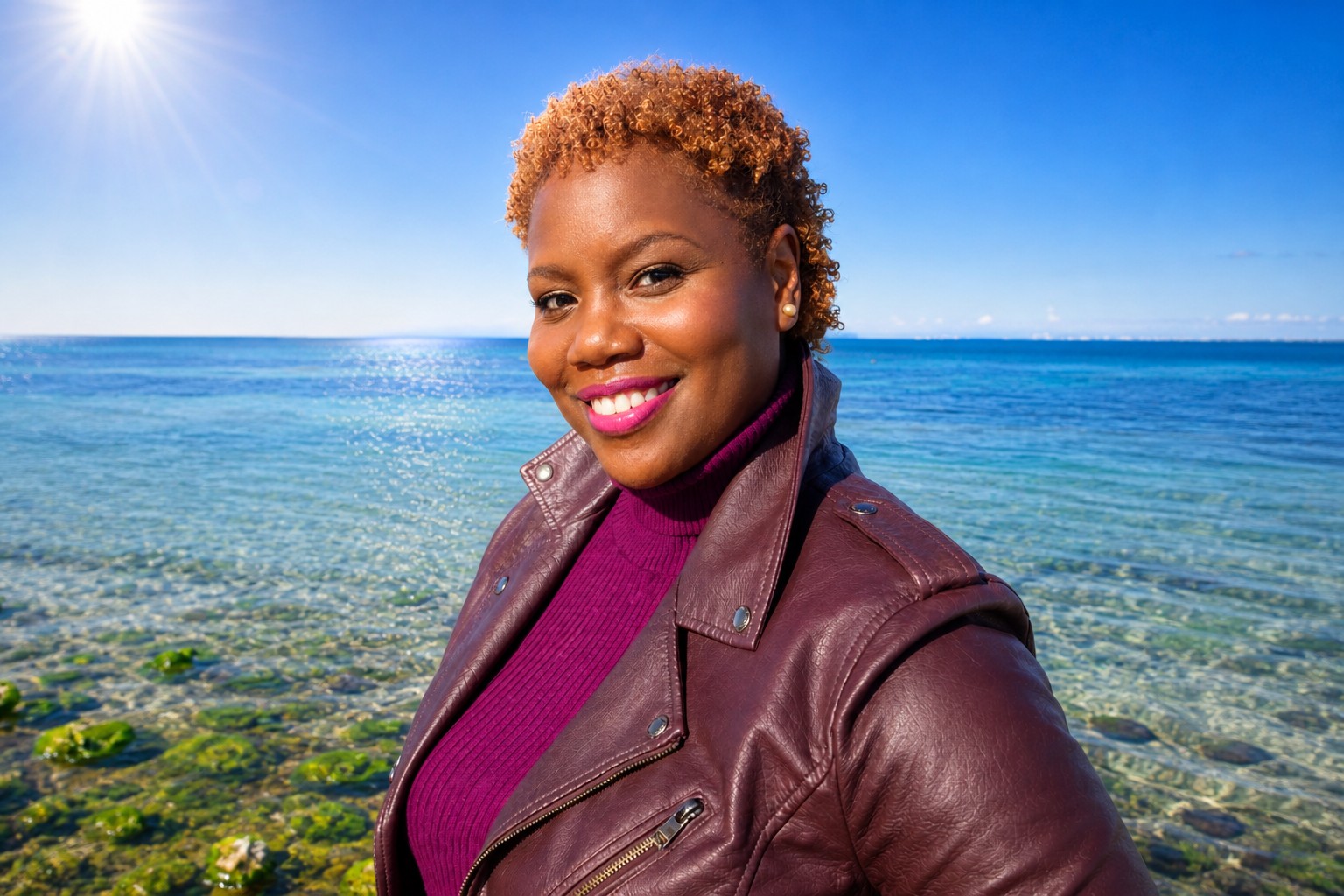 Person smiling by the water